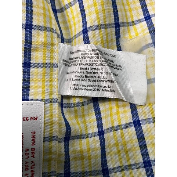 Brooks Brothers Men's Yellow & Blue Checkered Button-Down Shirt Large All Cotton - Picture 6 of 8